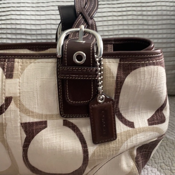 Coach Brown/Cream Linen Satchel - Picture 4 of 10